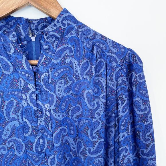 Nat Kaplan Vintage 70’s Silk Paisley Midi Dress Blue Size 6 Like New Condition - Picture 7 of 12